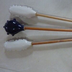 Vintage IKEA  Bamboo CERAMIC Flower HOME DECOR 24''  Lot of 3 RARE